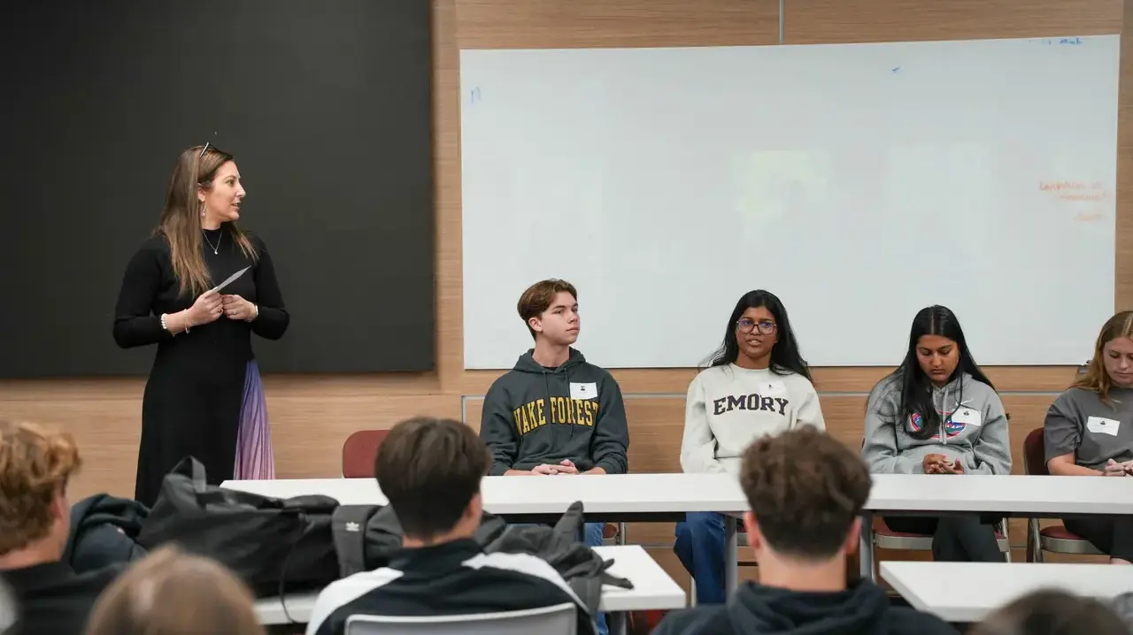 Family talking to college counseling